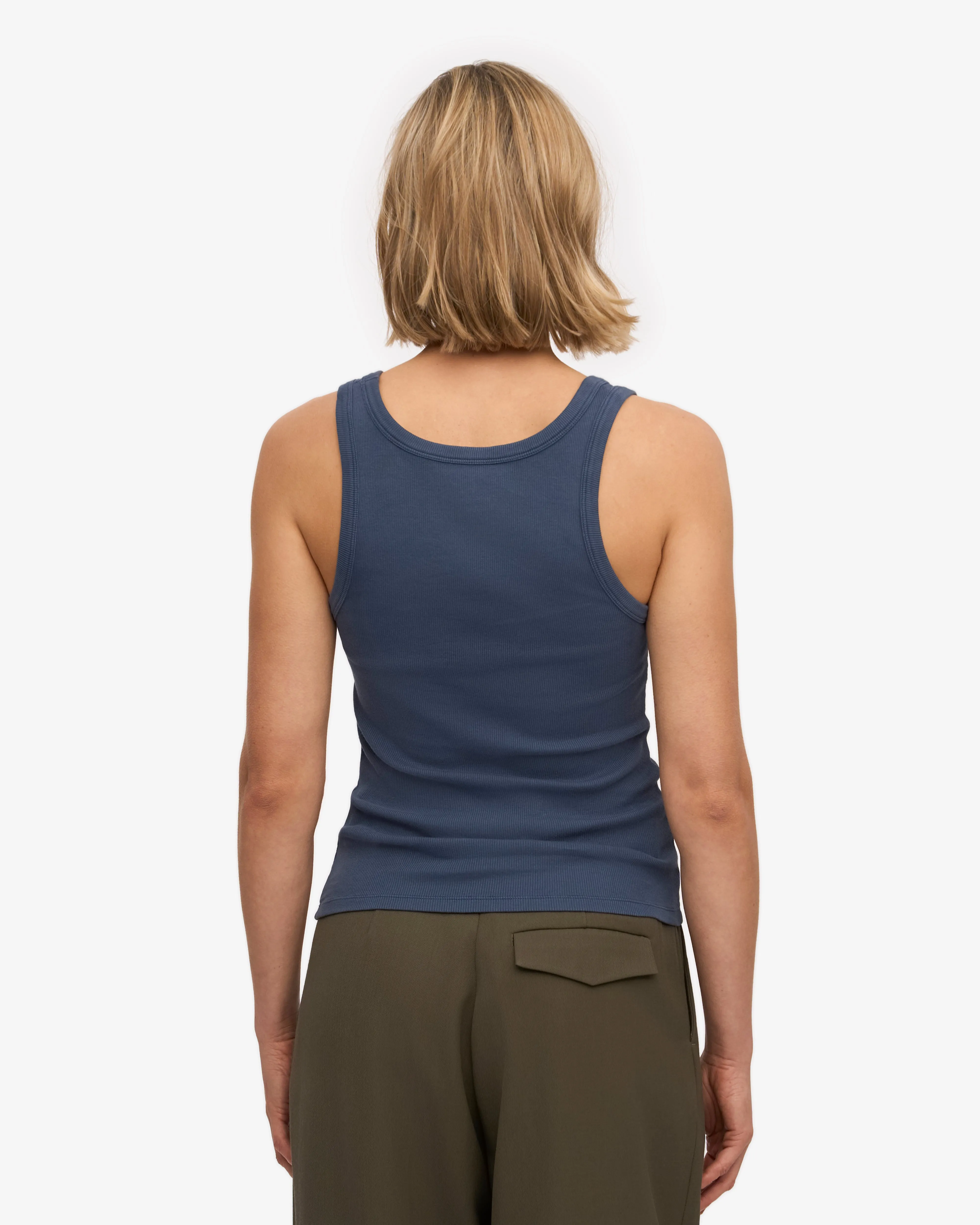 Women Organic Rib Tank Top - Petrol Blue