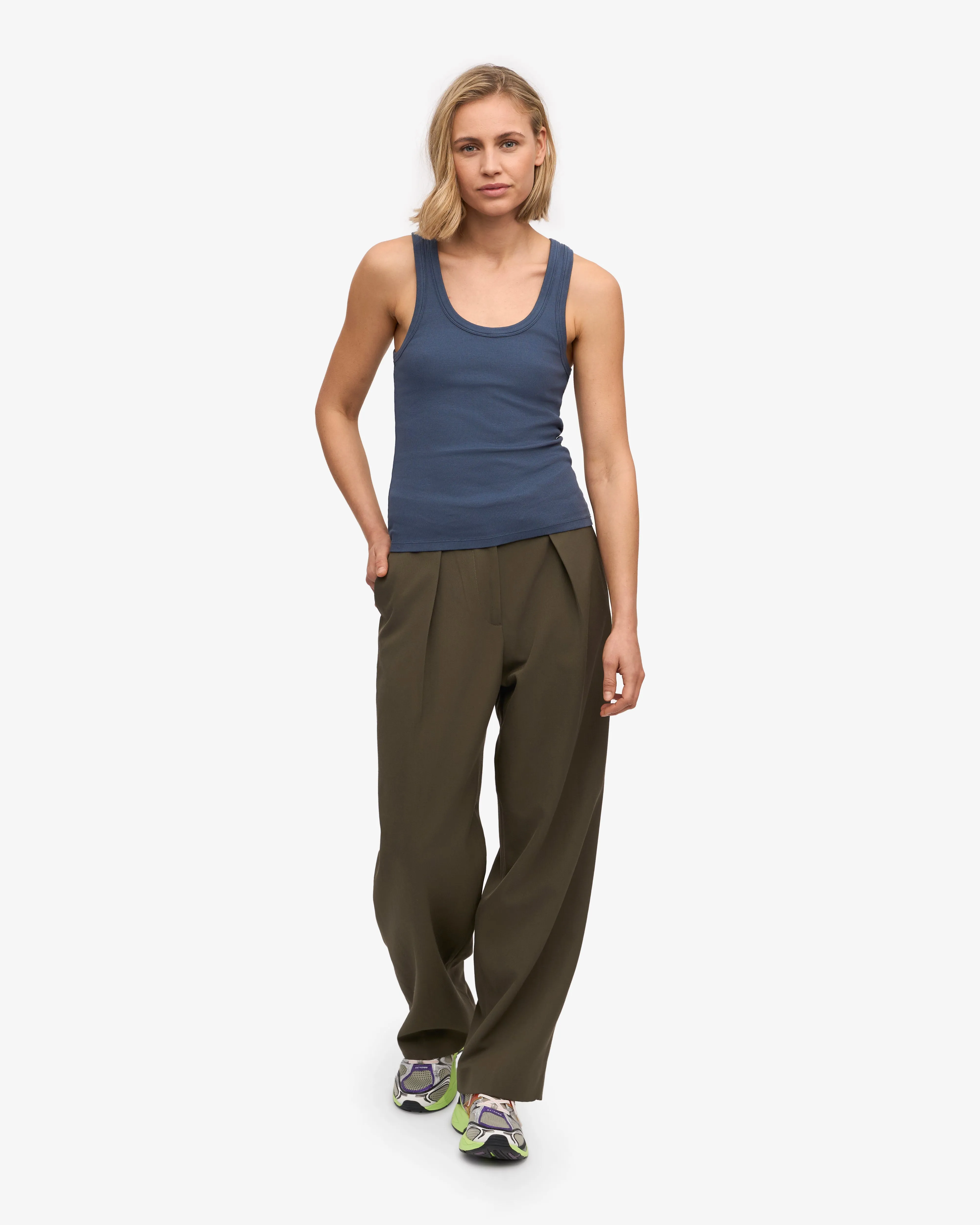 Women Organic Rib Tank Top - Petrol Blue
