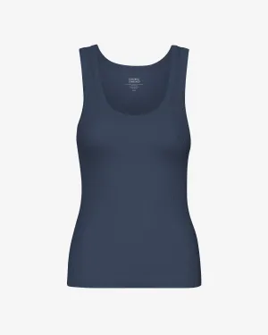 Women Organic Rib Tank Top - Petrol Blue