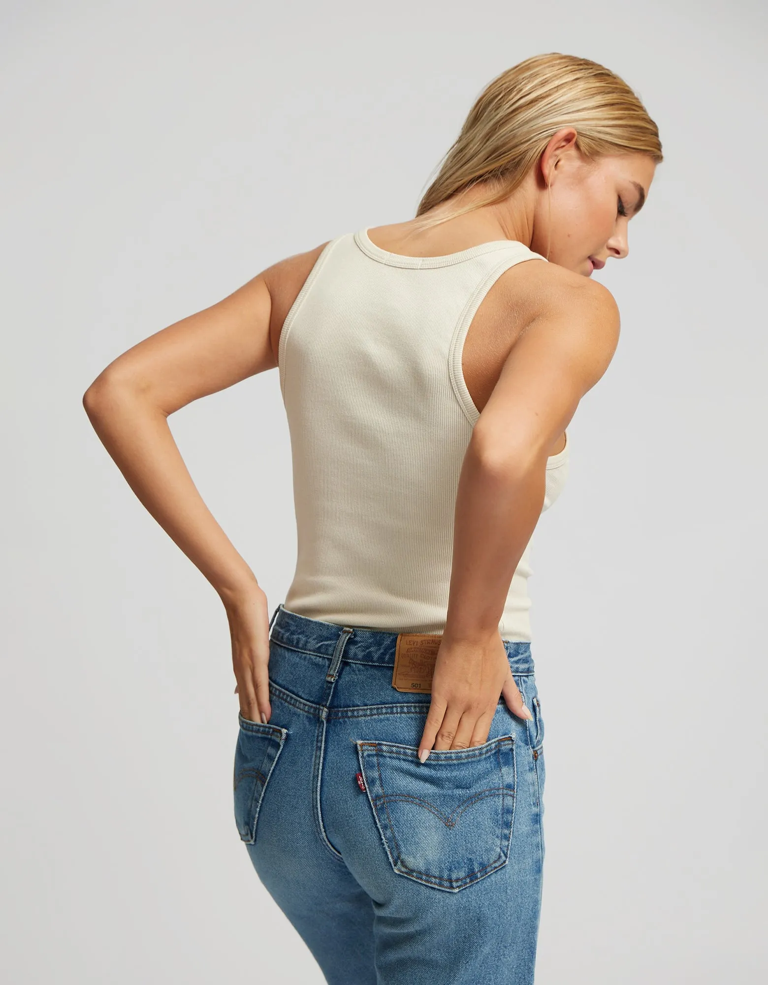 Women Organic Rib Tank Top - Polar Blue