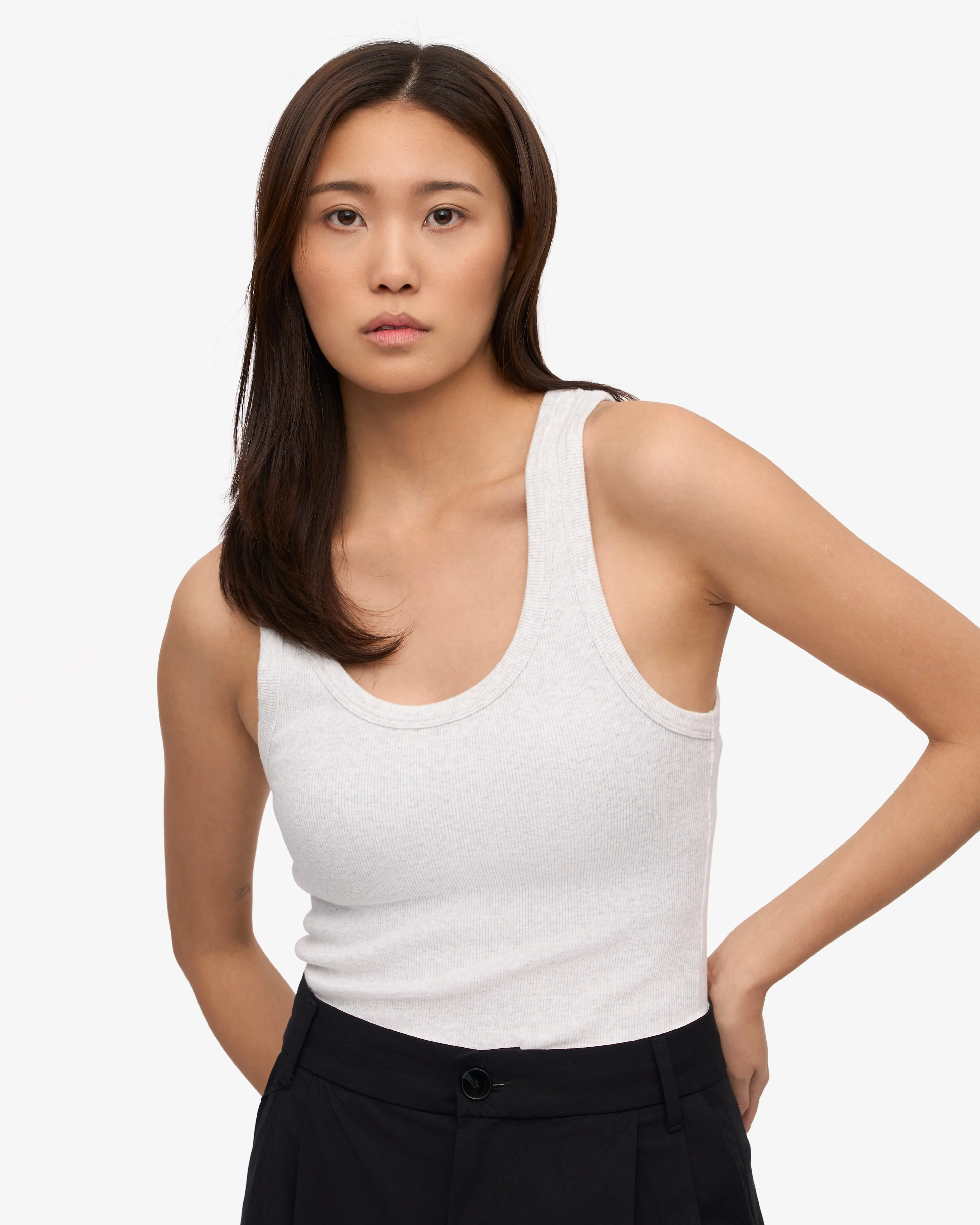 Women Organic Rib Tank Top - Snow Melange