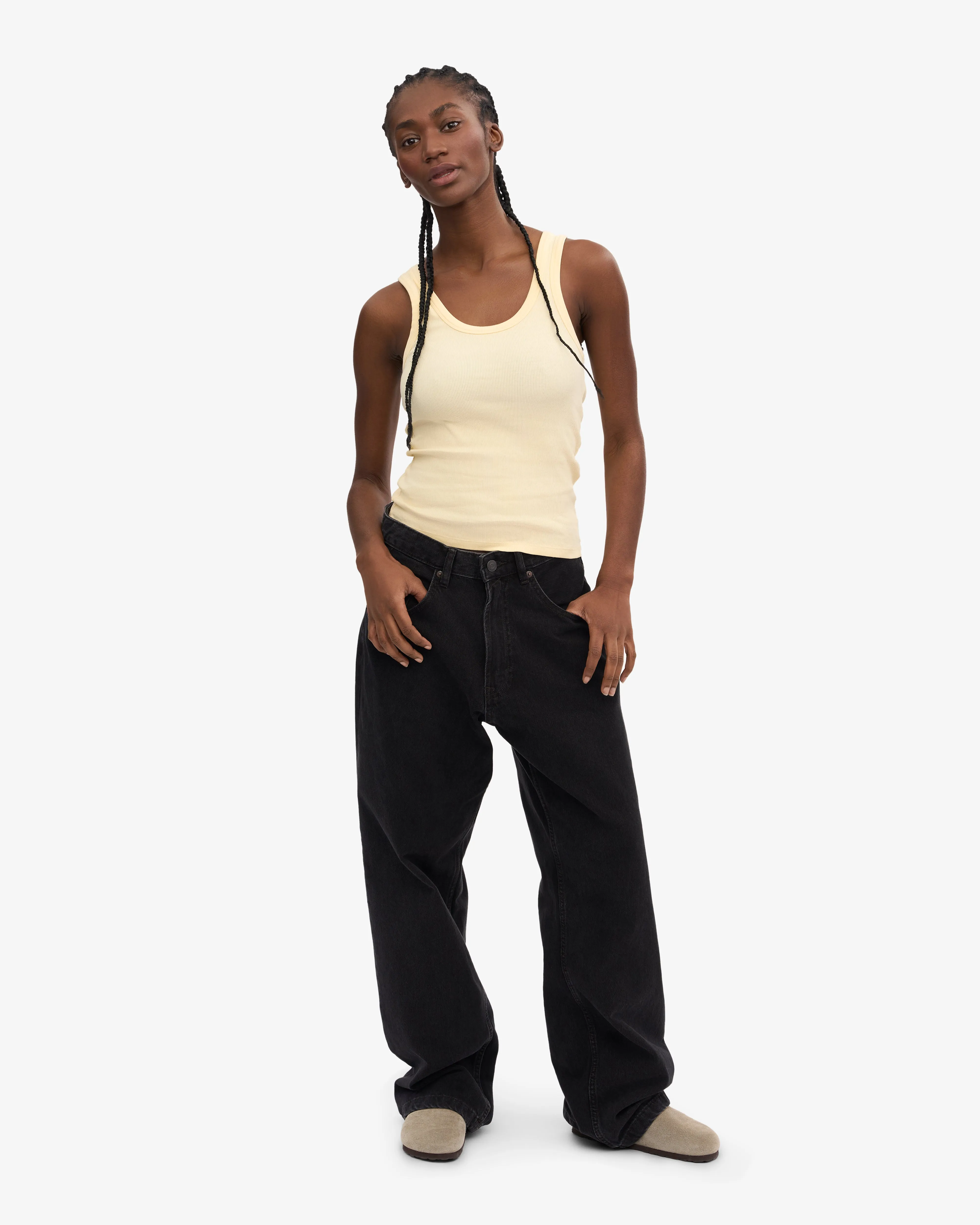 Women Organic Rib Tank Top - Soft Yellow