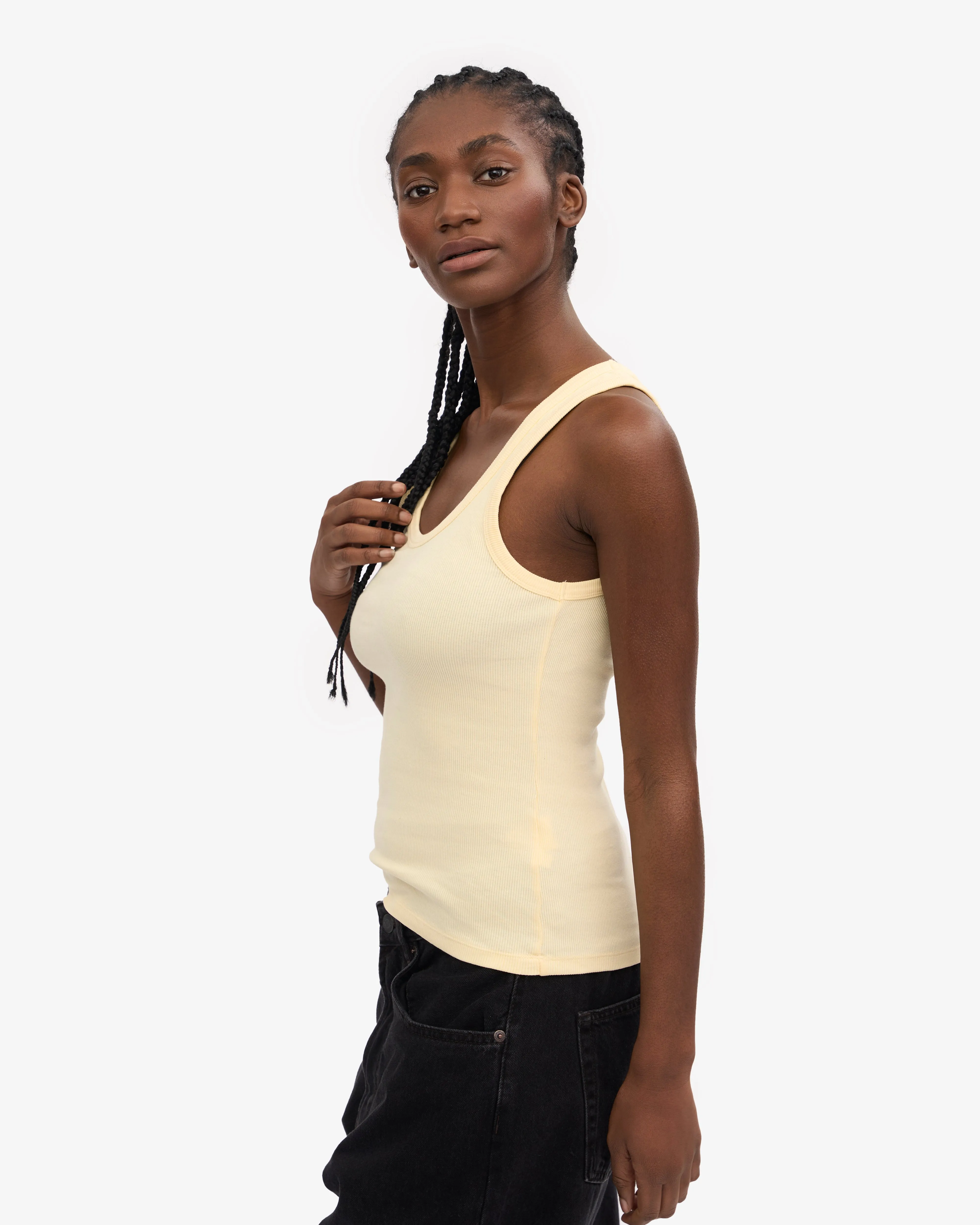 Women Organic Rib Tank Top - Soft Yellow