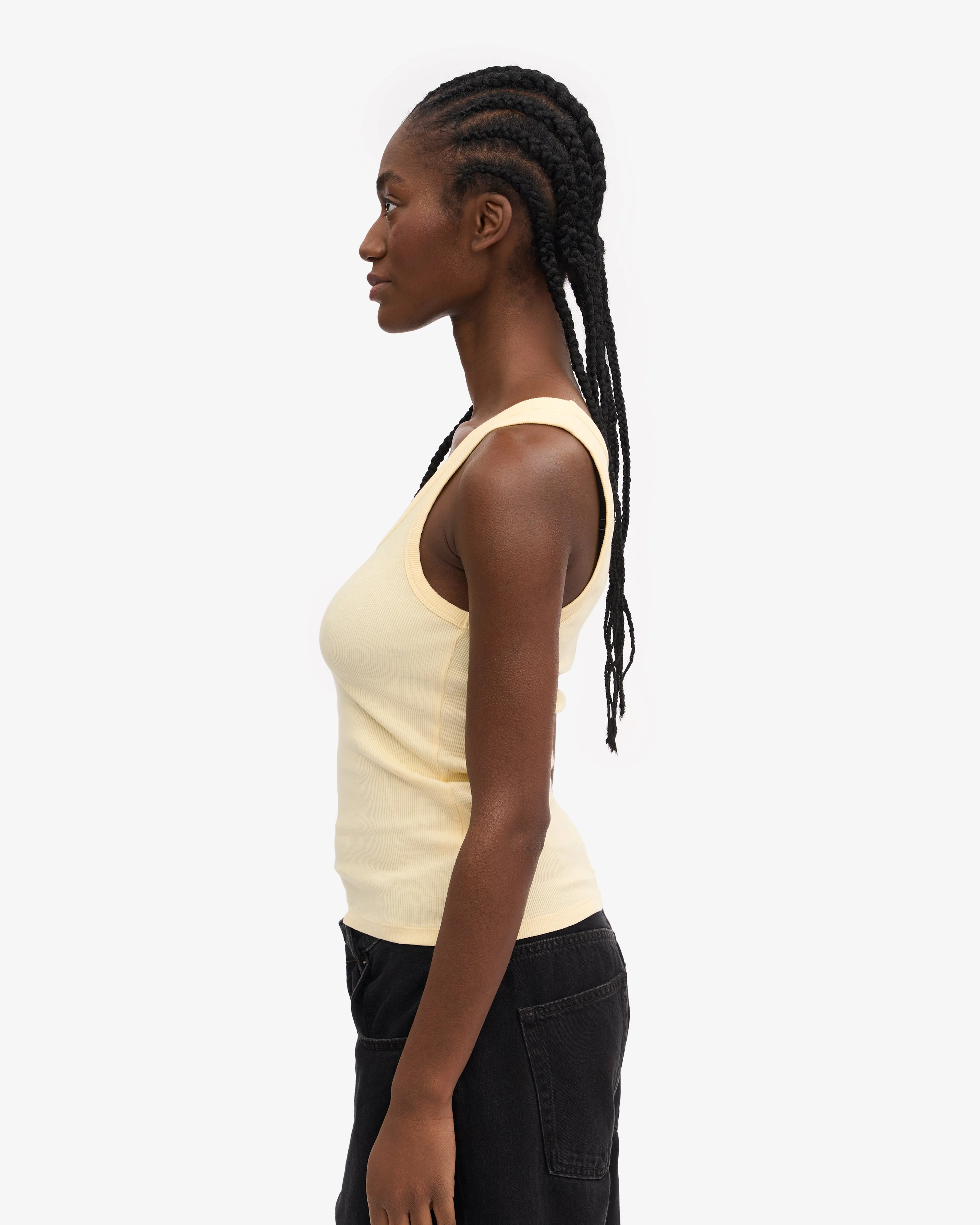 Women Organic Rib Tank Top - Soft Yellow