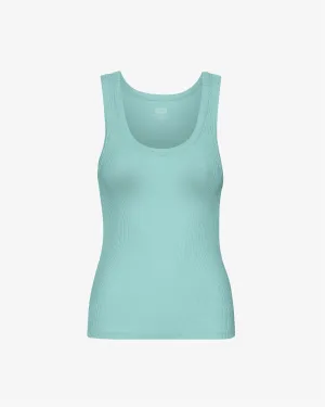 Women Organic Rib Tank Top - Teal Blue