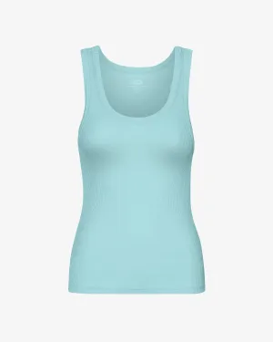 Women Organic Rib Tank Top - Teal Blue