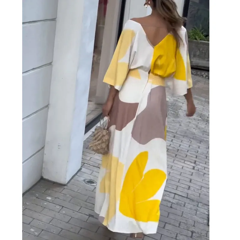 Women's Fashion Temperament High Waist Dress Printing Dresses