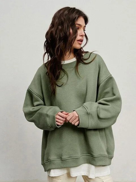 Women's Fashionable Neutral Sweatshirt – Loose-Fit Crew Neck, Autumn/Winter New Arrival, Trendy Plaid Fleece