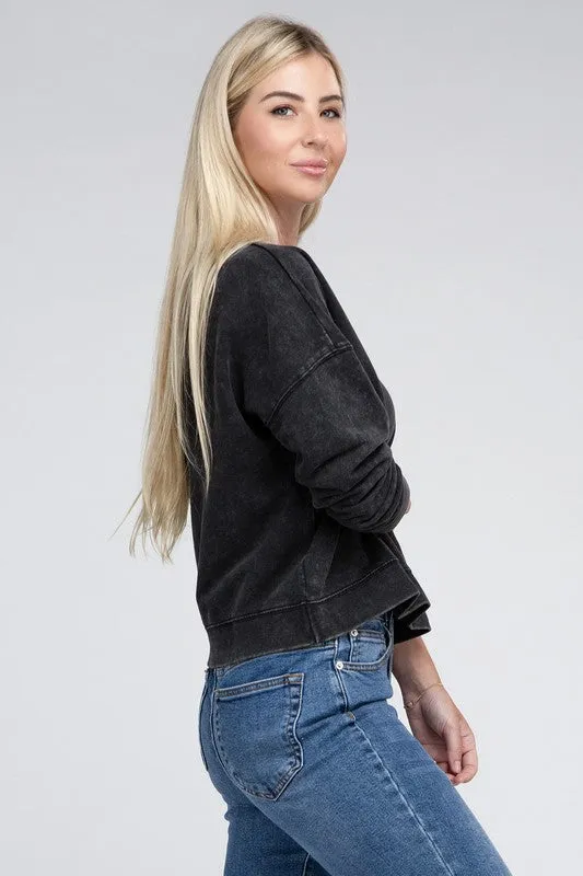 Zenana French Terry Acid Wash Boat Neck Sweatshirt