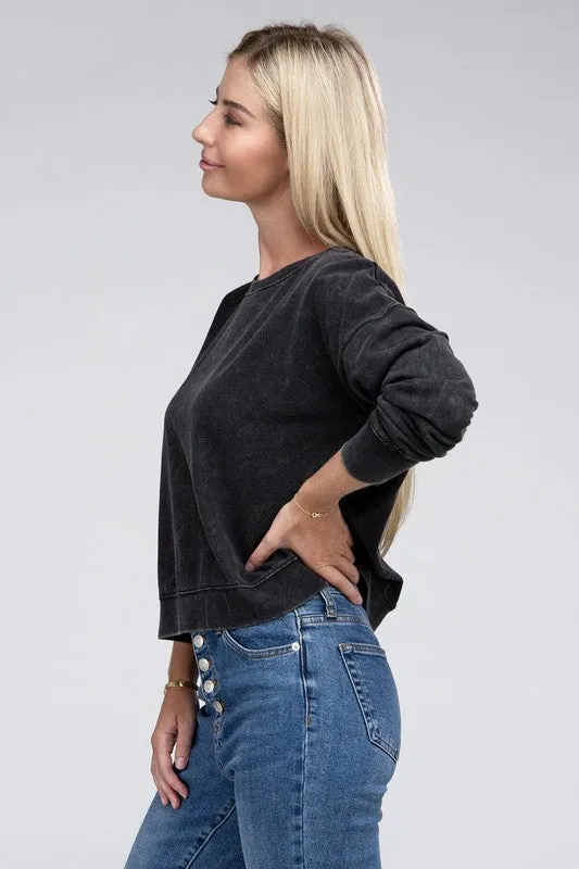 Zenana French Terry Acid Wash Boat Neck Sweatshirt